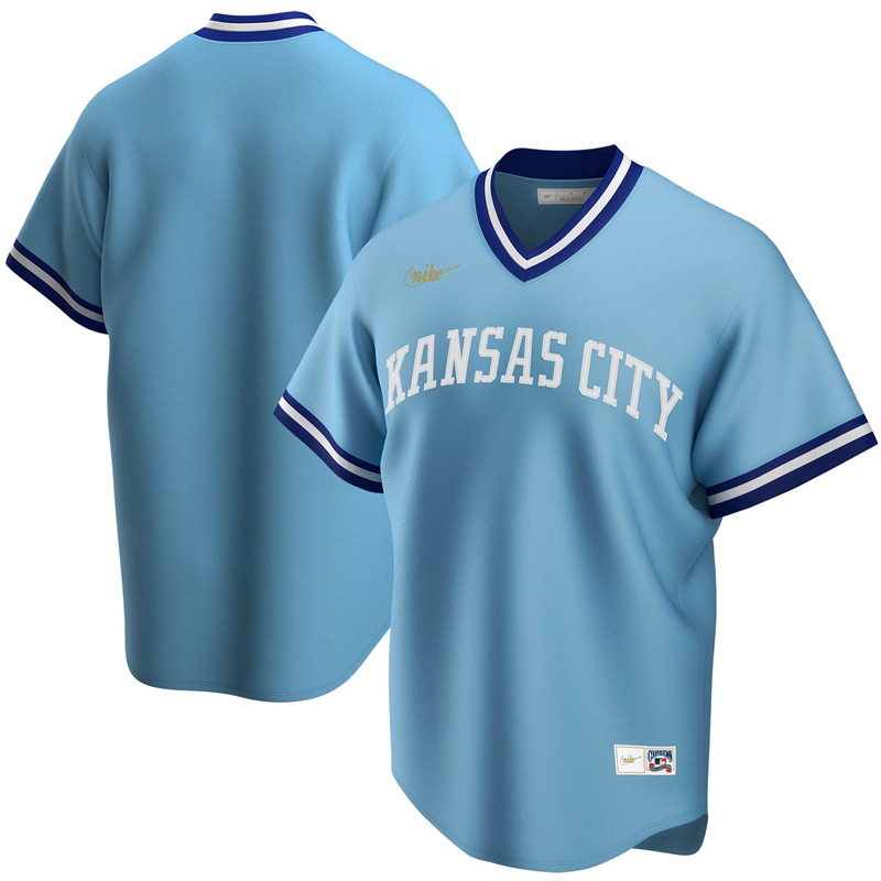 2020 MLB Men Kansas City Royals Nike Light Blue Road Cooperstown Collection Team Jersey 1